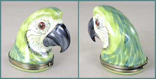 Chamart Green Parrot Head Limoges Box