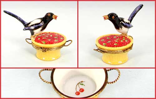 Magpie on Cherries Limoges Box