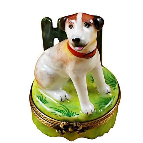 Magnifique Jack Russell Dog by Fence Limoges Box