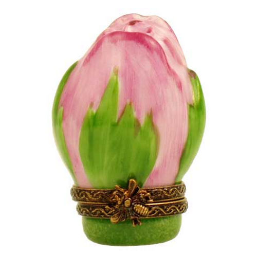 Magnifique Pink Rosebud Miniature Limoges Box