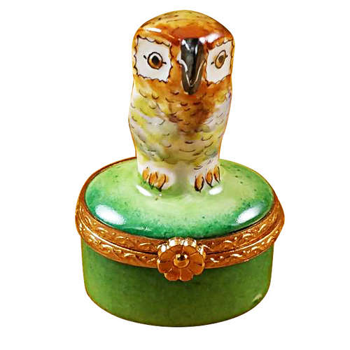Magnifique Small Owl on Green Box Limoges Box