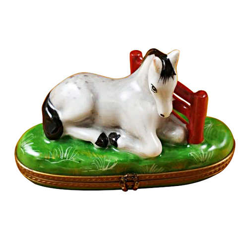 Magnifique White Horse by Fence Limoges Box