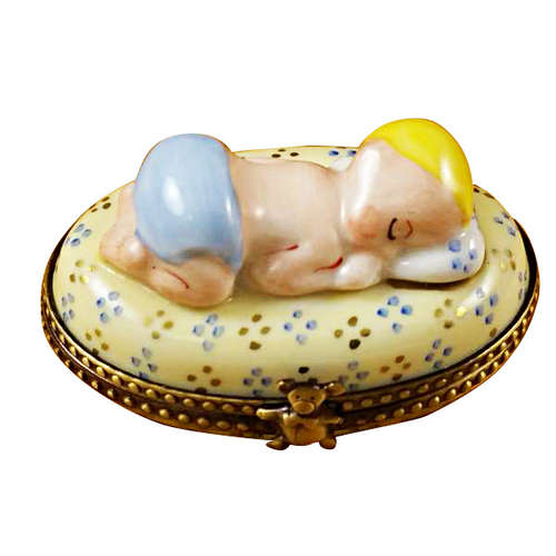 Magnifique Blue Baby Sleeping Limoges Box