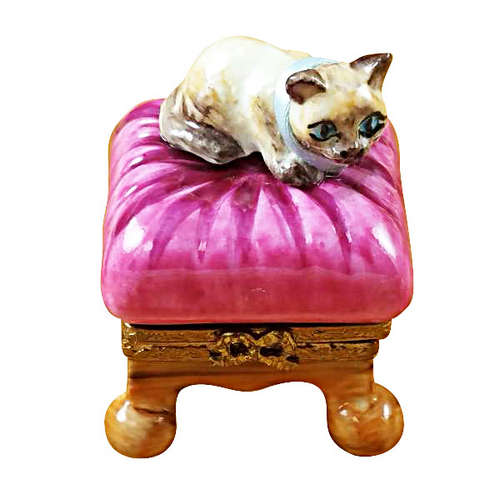 Magnifique Cat on Pink Pillow Limoges Box