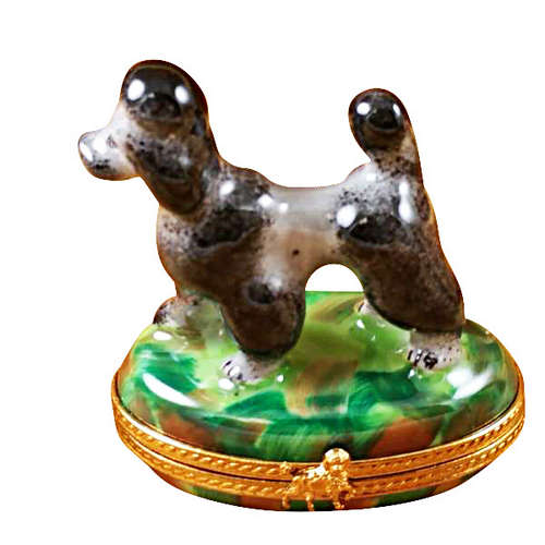 Magnifique Gray Poodle on Green Base Limoges Box