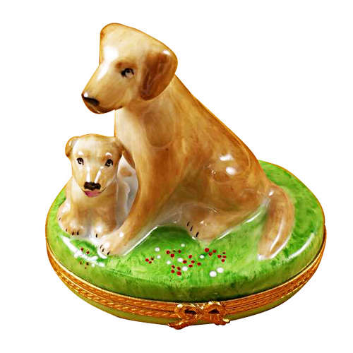 Magnifique Beige Lab with Puppy Limoges Box