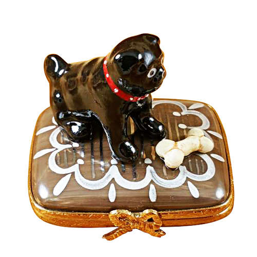 Magnifique Black Pug with Bone Limoges Box