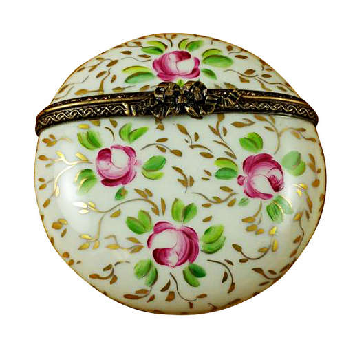 Magnifique Round with Gold and Pink Flowers Limoges Box