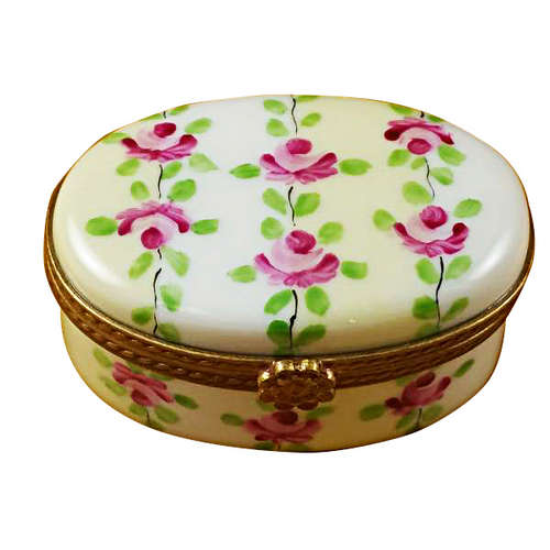 Magnifique Oval White/Beige Striped Limoges Box