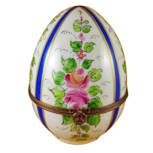 Magnifique Large Floral Blue Striped Egg Limoges Box