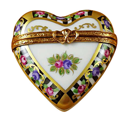 Magnifique Black and White Heart Limoges Box