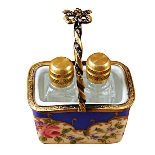 Magnifique Blue Basket with Two Bottles Limoges Box