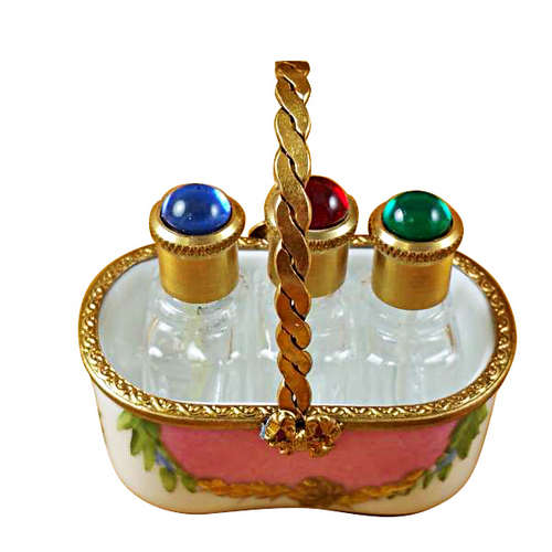 Magnifique Pink Basket with Three Bottles Limoges Box