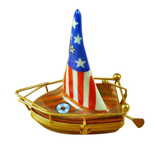 Magnifique USA Sailboat with Rudder Limoges Box