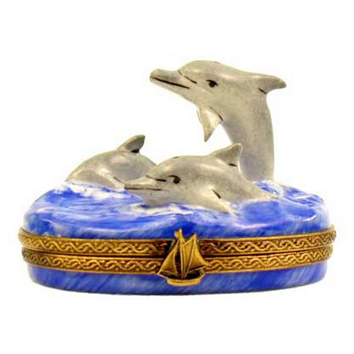 Magnifique Three Playful Dolphins Limoges Box