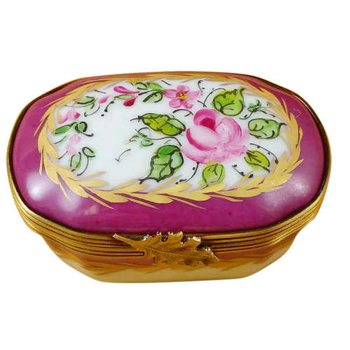 Magnifique Burgundy Chest with Flowers Limoges Box