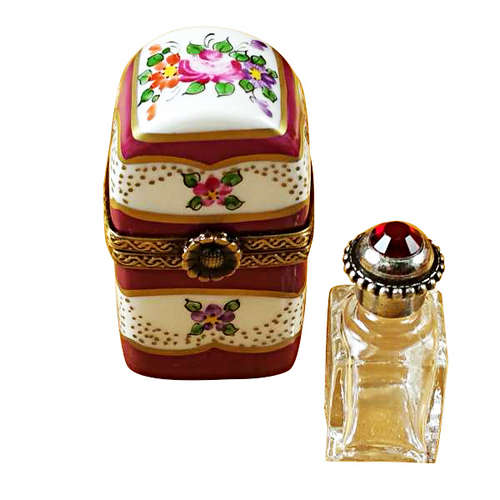 Magnifique Burgundy Tall with Flowers and Bottle Limoges Box