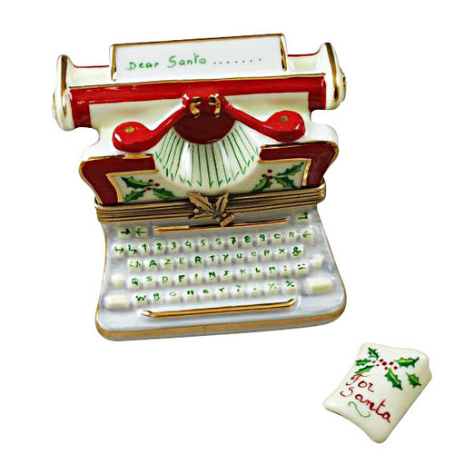 Magnifique Christmas Typewriter with Letter Limoges Box