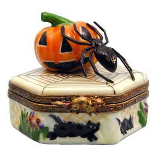 Magnifique Halloween Jack-o-Lantern and Spider Limoges Box