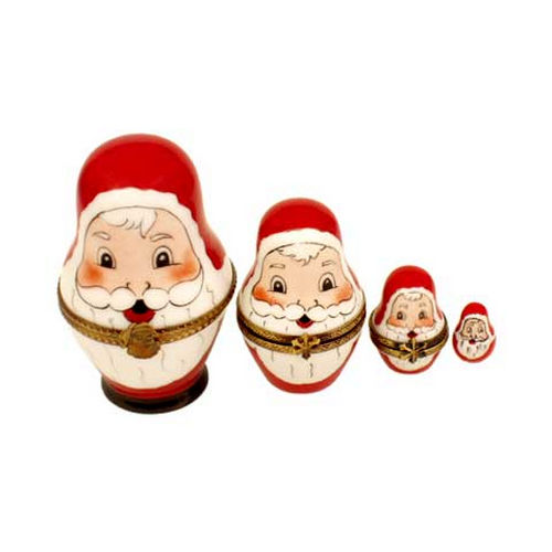 Magnifique FOUR Stacking Santas! Limoges Box