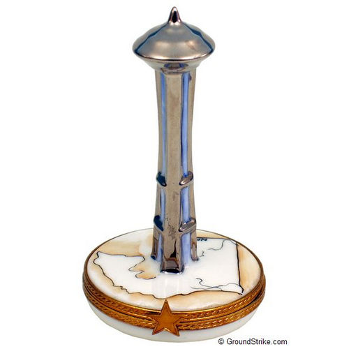 Magnifique Seattle Space Needle on Washington Map Limoges Box