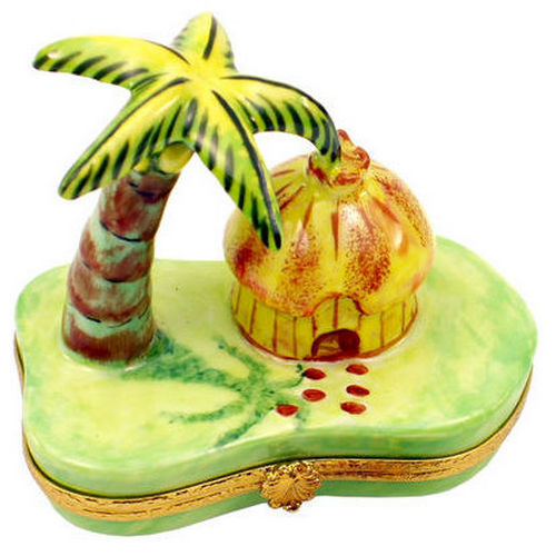 Artoria Palm Tree and Tiki Hut Limoges Box