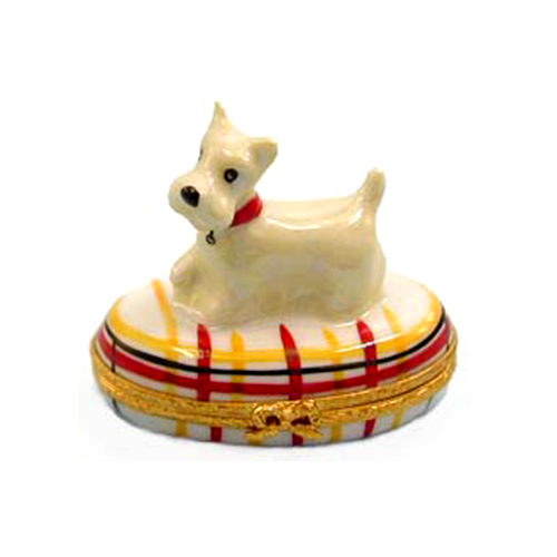 Artoria Westie on Plaid Blanket Limoges Box