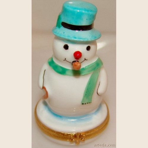 Artoria Snowman with Blue Hat Limoges Box