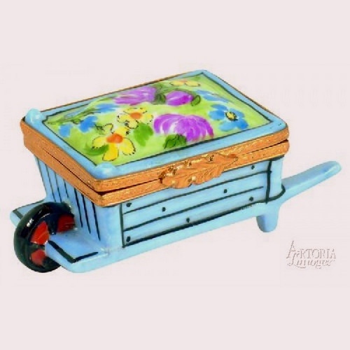 Artoria Wheel Barrow: Blue with Flower Limoges Box