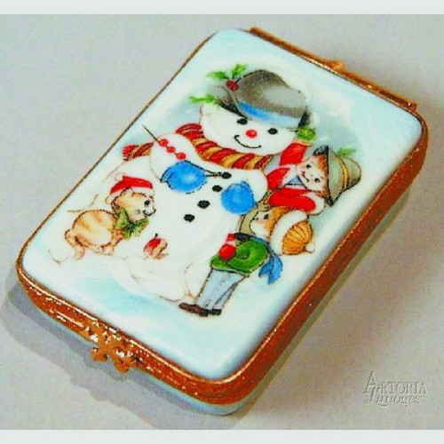 Artoria Flat Rectangle Snowman  Limoges Box