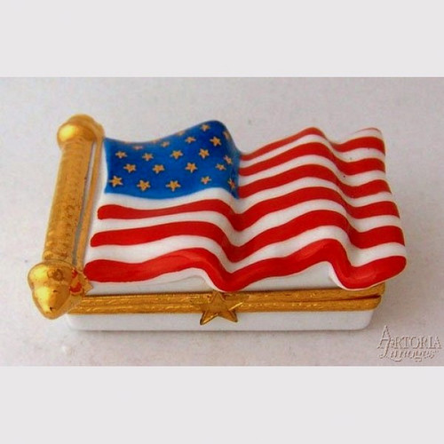 Artoria USA Flag with Gold Stars Limoges Box