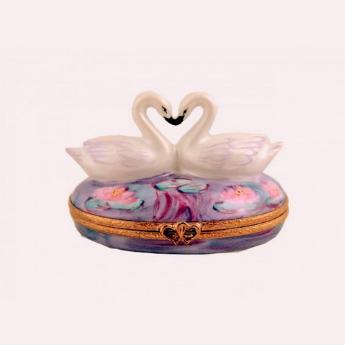 Artoria Two Swans on Waterlilies Limoges Box