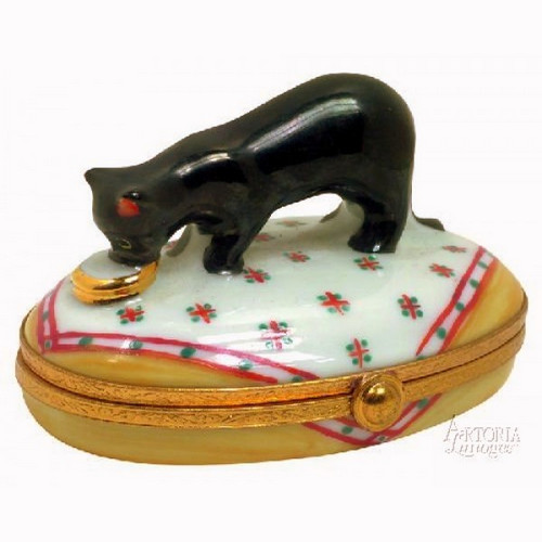 Artoria Black Cat with Gold Dish Limoges Box