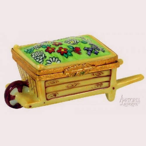 Artoria Wheel Barrow: Wood with Flower Limoges Box