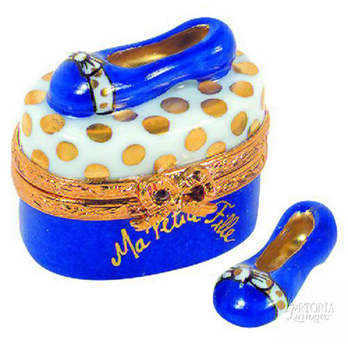 Artoria Bow Shoes: Blue with Gold Dots Limoges Box