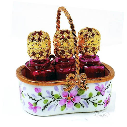 Artoria Basket with 3 Perfume Bottles Limoges Box