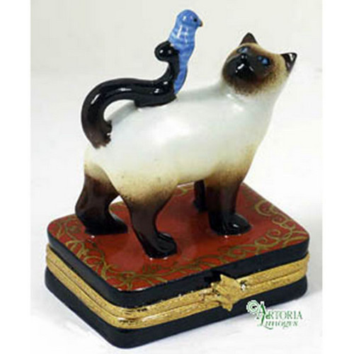 Artoria Siamese Cat with Blue Bird Limoges Box