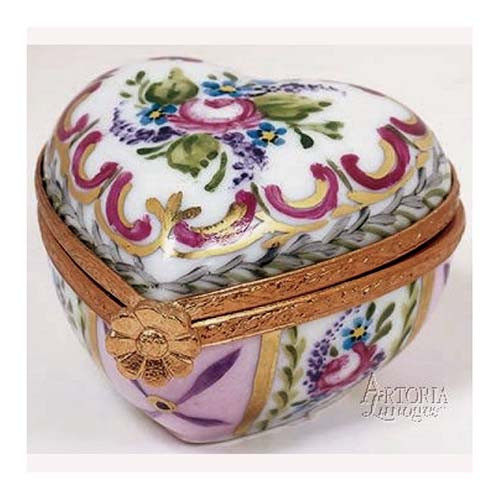 Artoria Mini Heart: Malmaison Rose Limoges Box