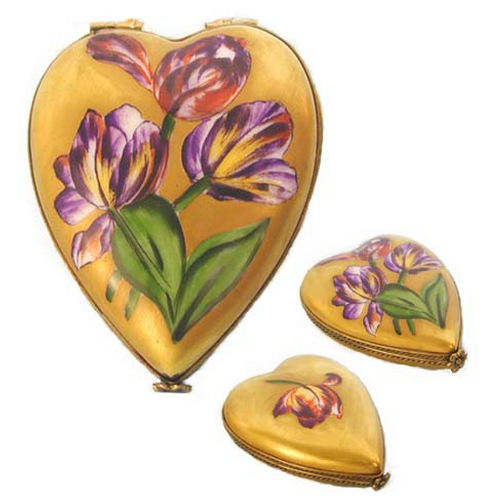 Chamart Gold Tulips Heart Limoges Box