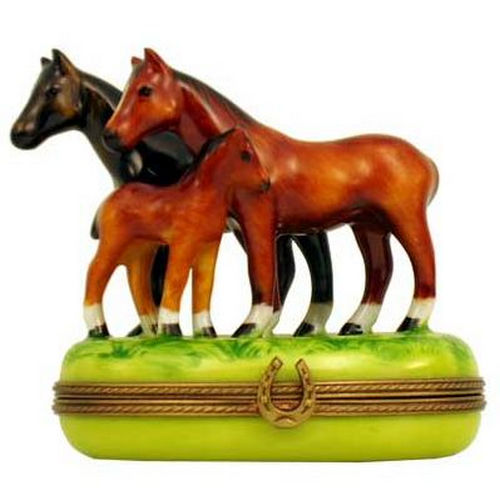 Rochard Three Horses in the Field Limoges Box