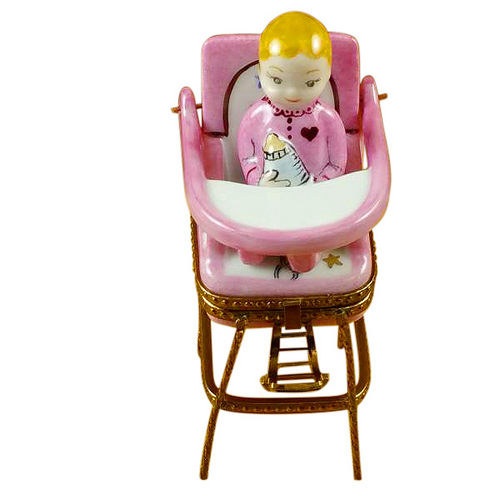 Rochard Baby in Pink High Chair Limoges Box