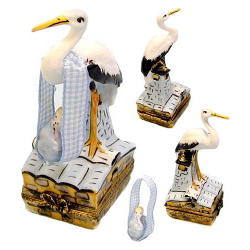 Rochard Stork with Baby Boy Limoges Box