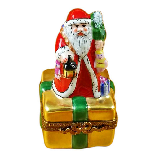 Rochard Santa on Gift Box Limoges Box