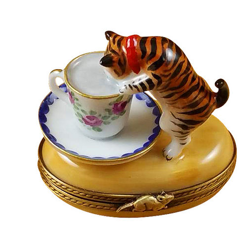 Rochard Cat Drinking Milk Limoges Box