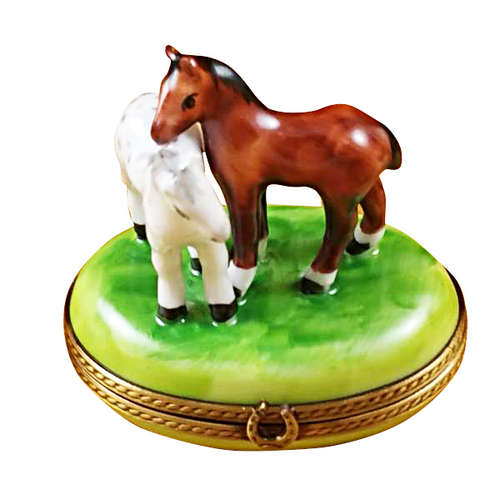 Rochard Two Horses on Small Oval Limoges Box