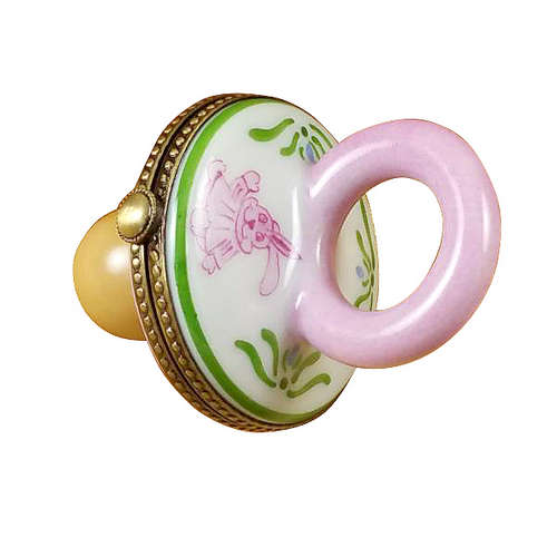 Rochard Pacifier with Rabbits Pink Limoges Box