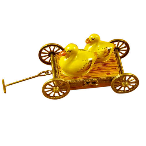 Rochard Two Ducks on Pull Cart Limoges Box