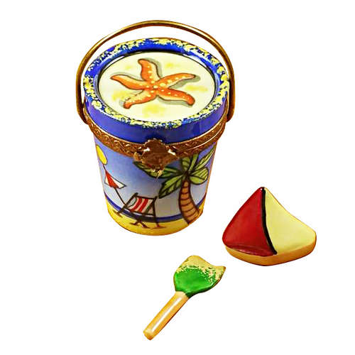 Rochard Beach Pail with Sailboat and Shovel Limoges Box