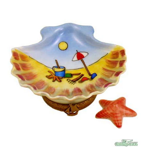 Rochard Sea Shell Beach Scene with Starfish Limoges Box