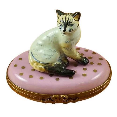 Rochard Cat on Pink Base Limoges Box